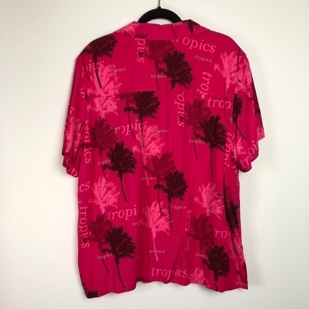 Havana Jacks Cafe Tropical Hawaiian Button Short Sleeve Shirt Pink palm tree - Picture 7 of 8